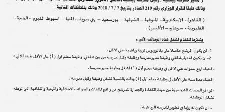 الشروط والأوراق المطلوبة للتقديم لوظائف المدارس الرياضية 2024 - نبض مصر