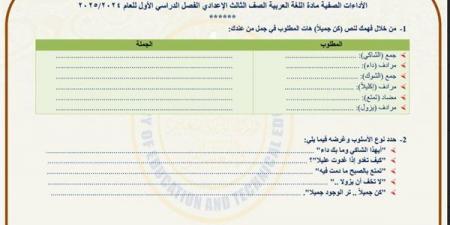 مراجعات نهائية.. أسئلة تقييم الأسبوعين الثالث والرابع لغة عربية لـ الصف الثالث الإعدادي - نبض مصر