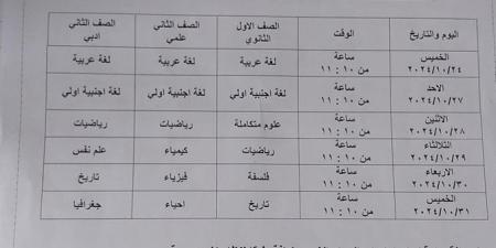 جدول امتحانات شهر أكتوبر 2024 للصفين الأول والثاني الثانوي بمحافظة المنيا - نبض مصر