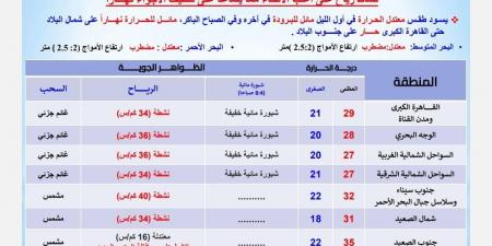 مائل للبرودة.. الأرصاد الجوية تعلن حالة الطقس اليوم الاثنين 21 أكتوبر 2024 - نبض مصر