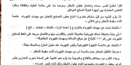 نصائح مهمة للحفاظ على سلامة الطلاب من الكهرباء بفصل الشتاء - نبض مصر