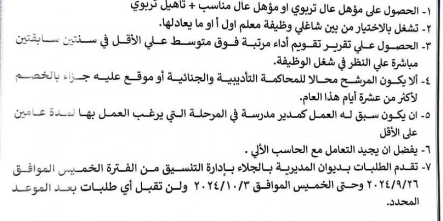 شروط شغل وظائف رئيس قسم التعليم الثانوي والإعدادي والابتدائي بالدقهلية - نبض مصر