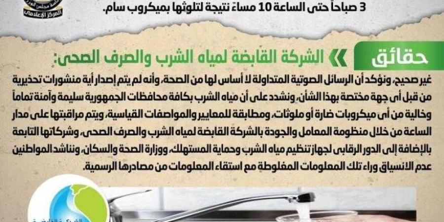 الحكومة تنفى إرسال شركة المياه رسالة تحذيرية بعدم استخدام المياه للشرب - نبض مصر