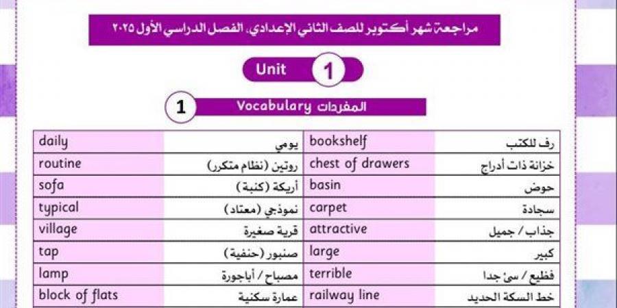 مراجعات نهائية.. مراجعة ليلة امتحان شهر أكتوبر في اللغة الانجليزية لـ الصف الثاني الإعدادي - نبض مصر