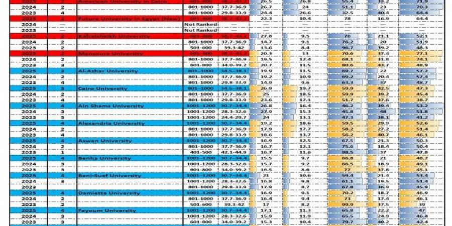التعليم العالي تكشف عن 35 جامعة مصرية تُسجل إنجازًا مميزًا في تصنيف التايمز العالمي لعام 2025 - نبض مصر