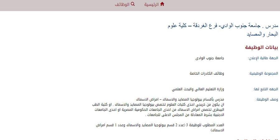 باقي 10 أيام.. جامعة جنوب الوادي فرع الغردقة تعلن عن وظائف أعضاء هيئة تدريس جديدة.. وظيفة جامعة - نبض مصر