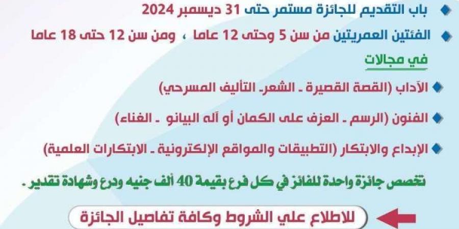 محافظ المنوفية يعلن بدء التقدم لجائزة الدولة للمبدع الصغير في دورتها الخامسة - نبض مصر