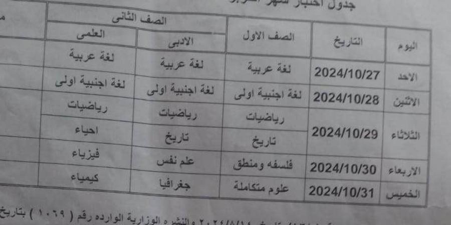 لجميع المراحل.. ننشر جداول امتحانات شهر أكتوبر 2024 في الجيزة - نبض مصر